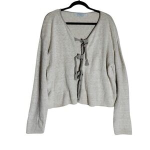 Willow Cotton Linen Tie Front Cardigan Sweater Beige Knit Made in USA Large